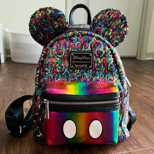 Loungefly Disney Parks Rainbow Sequin Mickey Mouse Mini Backpack